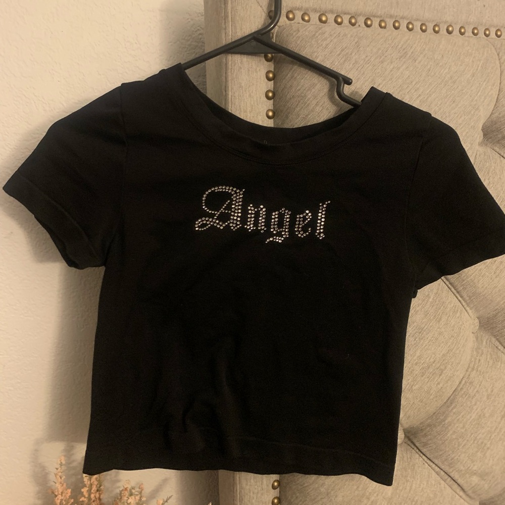 PrettyLittleThing Black Angel Short Sleeve Tee